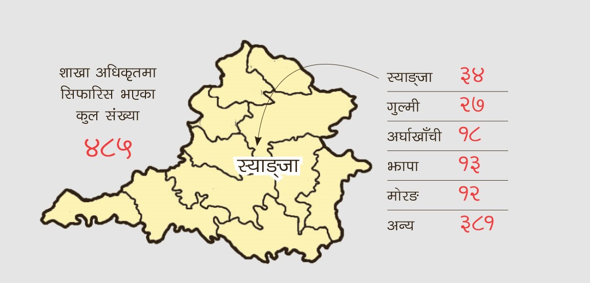 निजामती सेवामा स्याङ्जाकै वर्चश्व