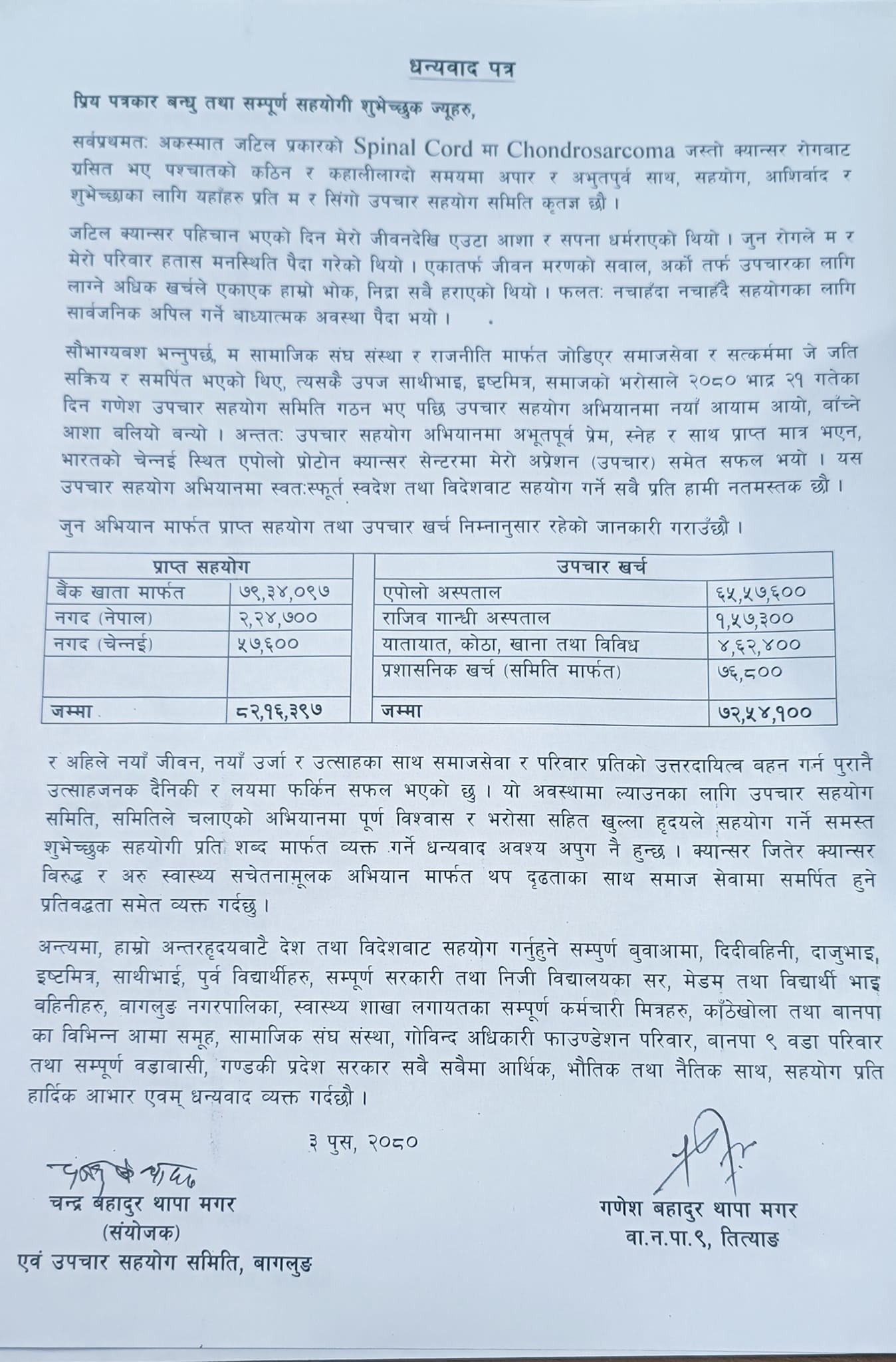 गणेश थापा बचाउ अभियानको खर्च सार्वजनिक