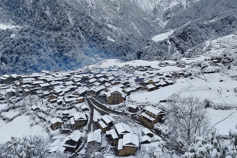 म्याग्दीको गुर्जामा बाक्लो हिमपात